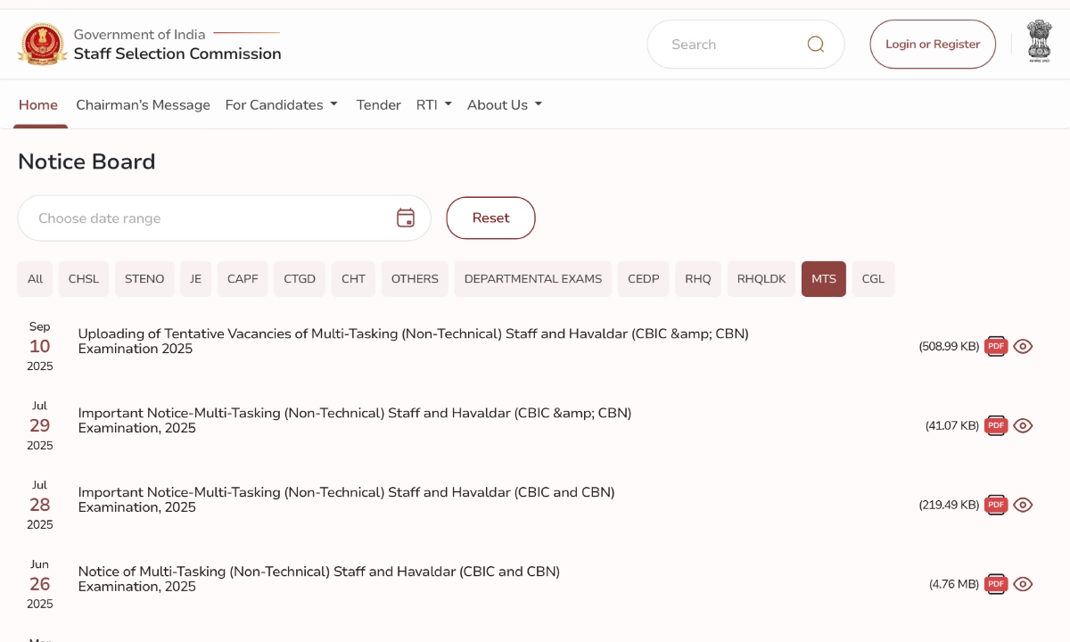 SSC MTS Havaldar Admit Card