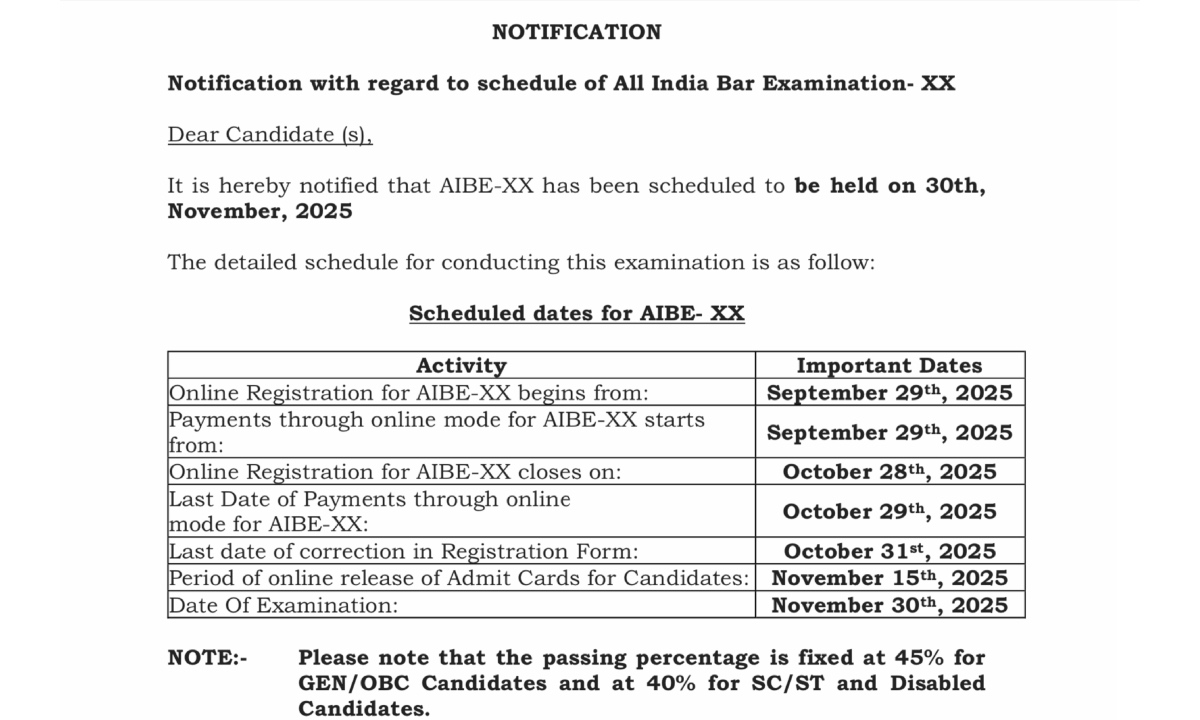 AIBE 20 Exam Date