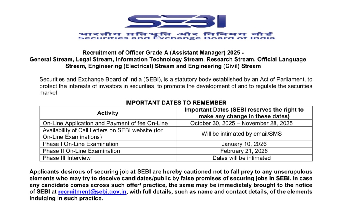 SEBI Grade A Recruitment